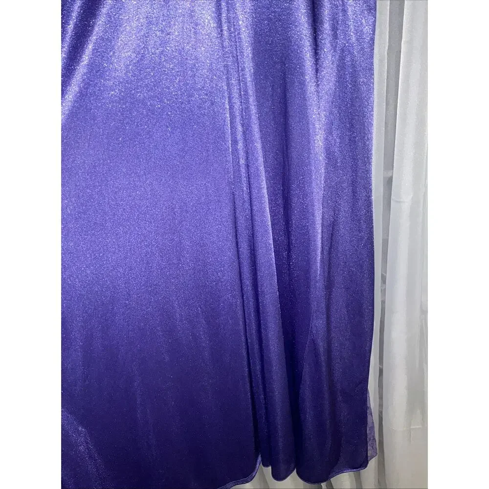 Vintage Lavender Lace Full Slip Silky Maxi Nightgown Storybook Romance Size M